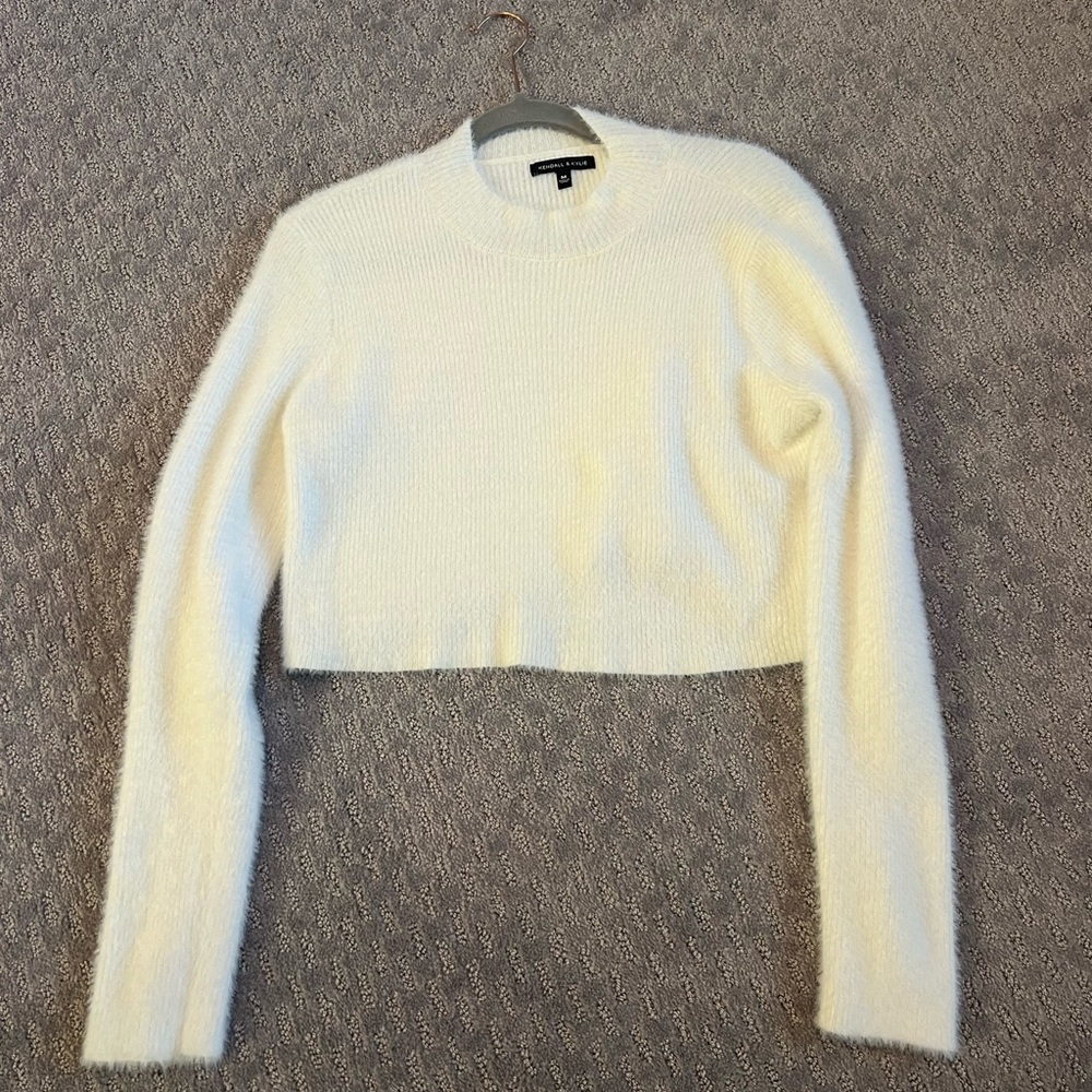 Kendall & Kylie Cream Fuzzy Knit Sweater